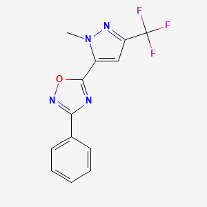 molecular formula C13H9F3N4O B10927635 5-[1-methyl-3-(trifluoromethyl)-1H-pyrazol-5-yl]-3-phenyl-1,2,4-oxadiazole 