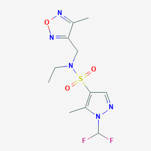 molecular formula C11H15F2N5O3S B10927643 1-(difluoromethyl)-N-ethyl-5-methyl-N-[(4-methyl-1,2,5-oxadiazol-3-yl)methyl]-1H-pyrazole-4-sulfonamide 