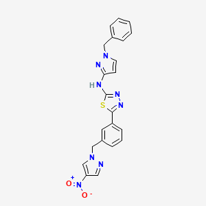 molecular formula C22H18N8O2S B10927751 N-(1-benzyl-1H-pyrazol-3-yl)-5-{3-[(4-nitro-1H-pyrazol-1-yl)methyl]phenyl}-1,3,4-thiadiazol-2-amine 