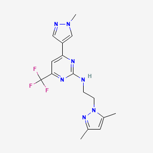 molecular formula C16H18F3N7 B10927771 N-[2-(3,5-dimethyl-1H-pyrazol-1-yl)ethyl]-4-(1-methyl-1H-pyrazol-4-yl)-6-(trifluoromethyl)pyrimidin-2-amine 