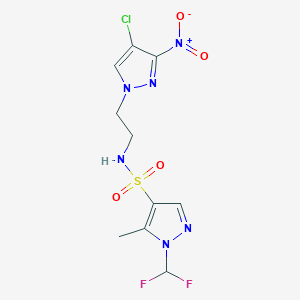 molecular formula C10H11ClF2N6O4S B10927795 N-[2-(4-chloro-3-nitro-1H-pyrazol-1-yl)ethyl]-1-(difluoromethyl)-5-methyl-1H-pyrazole-4-sulfonamide 