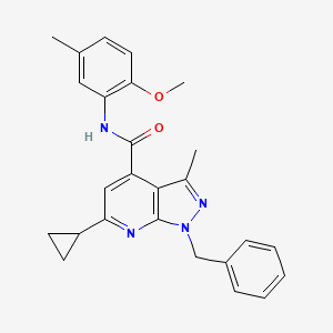 1-benzyl-6-cyclopropyl-N-(2-methoxy-5-methylphenyl)-3-methyl-1H-pyrazolo[3,4-b]pyridine-4-carboxamide