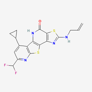 molecular formula C18H14F2N4OS2 B10927821 11-cyclopropyl-13-(difluoromethyl)-4-(prop-2-enylamino)-5,16-dithia-3,8,14-triazatetracyclo[7.7.0.02,6.010,15]hexadeca-1(9),2(6),3,10(15),11,13-hexaen-7-one 