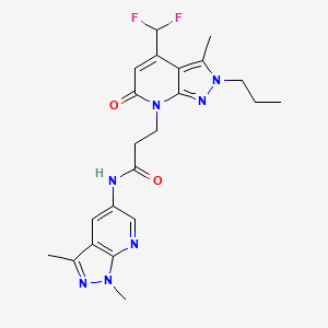 molecular formula C22H25F2N7O2 B10927869 3-[4-(difluoromethyl)-3-methyl-6-oxo-2-propyl-2,6-dihydro-7H-pyrazolo[3,4-b]pyridin-7-yl]-N-(1,3-dimethyl-1H-pyrazolo[3,4-b]pyridin-5-yl)propanamide 