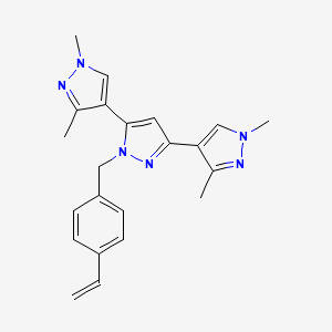 molecular formula C22H24N6 B10927878 3,5-bis(1,3-dimethylpyrazol-4-yl)-1-[(4-ethenylphenyl)methyl]pyrazole 