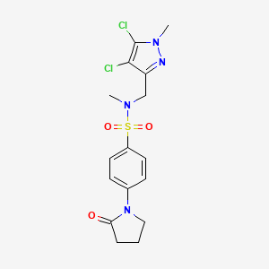 molecular formula C16H18Cl2N4O3S B10927887 N-[(4,5-dichloro-1-methyl-1H-pyrazol-3-yl)methyl]-N-methyl-4-(2-oxopyrrolidin-1-yl)benzenesulfonamide 