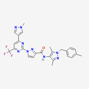 molecular formula C26H24F3N9O B10927890 N-[3,5-dimethyl-1-(4-methylbenzyl)-1H-pyrazol-4-yl]-1-[4-(1-methyl-1H-pyrazol-4-yl)-6-(trifluoromethyl)pyrimidin-2-yl]-1H-pyrazole-3-carboxamide 