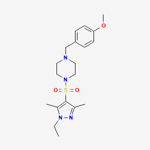 molecular formula C19H28N4O3S B10927900 1-[(1-ethyl-3,5-dimethyl-1H-pyrazol-4-yl)sulfonyl]-4-(4-methoxybenzyl)piperazine 