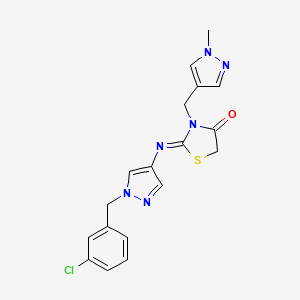 molecular formula C18H17ClN6OS B10927958 (2Z)-2-{[1-(3-chlorobenzyl)-1H-pyrazol-4-yl]imino}-3-[(1-methyl-1H-pyrazol-4-yl)methyl]-1,3-thiazolidin-4-one 