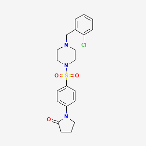 molecular formula C21H24ClN3O3S B10927964 1-(4-{[4-(2-Chlorobenzyl)piperazin-1-yl]sulfonyl}phenyl)pyrrolidin-2-one 