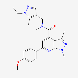 molecular formula C24H28N6O2 B10928012 N-[(1-ethyl-5-methyl-1H-pyrazol-4-yl)methyl]-6-(4-methoxyphenyl)-N,1,3-trimethyl-1H-pyrazolo[3,4-b]pyridine-4-carboxamide 