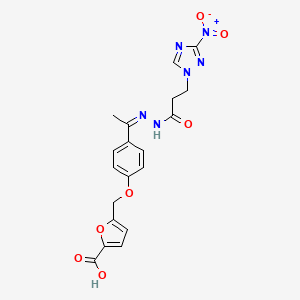 molecular formula C19H18N6O7 B10928088 5-({4-[(1Z)-1-{2-[3-(3-nitro-1H-1,2,4-triazol-1-yl)propanoyl]hydrazinylidene}ethyl]phenoxy}methyl)furan-2-carboxylic acid 