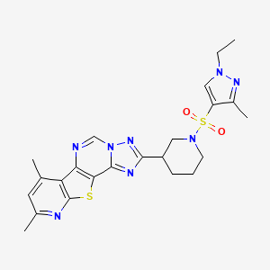 molecular formula C23H26N8O2S2 B10928089 4-[1-(1-ethyl-3-methylpyrazol-4-yl)sulfonylpiperidin-3-yl]-11,13-dimethyl-16-thia-3,5,6,8,14-pentazatetracyclo[7.7.0.02,6.010,15]hexadeca-1(9),2,4,7,10(15),11,13-heptaene 