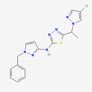 molecular formula C17H16ClN7S B10928097 N-(1-benzyl-1H-pyrazol-3-yl)-5-[1-(4-chloro-1H-pyrazol-1-yl)ethyl]-1,3,4-thiadiazol-2-amine 