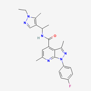 molecular formula C23H25FN6O B10928100 N-[1-(1-ethyl-5-methyl-1H-pyrazol-4-yl)ethyl]-1-(4-fluorophenyl)-3,6-dimethyl-1H-pyrazolo[3,4-b]pyridine-4-carboxamide 