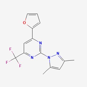 molecular formula C14H11F3N4O B10928114 2-(3,5-dimethyl-1H-pyrazol-1-yl)-4-(furan-2-yl)-6-(trifluoromethyl)pyrimidine 