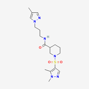 molecular formula C18H28N6O3S B10928117 1-[(1,5-dimethyl-1H-pyrazol-4-yl)sulfonyl]-N-[3-(4-methyl-1H-pyrazol-1-yl)propyl]piperidine-3-carboxamide 