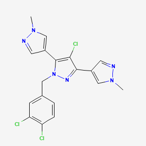 molecular formula C18H15Cl3N6 B10928119 4-chloro-1-[(3,4-dichlorophenyl)methyl]-3,5-bis(1-methylpyrazol-4-yl)pyrazole 