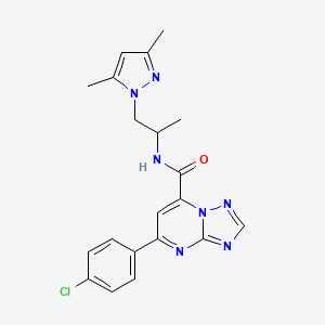 molecular formula C20H20ClN7O B10928185 5-(4-chlorophenyl)-N-[1-(3,5-dimethyl-1H-pyrazol-1-yl)propan-2-yl][1,2,4]triazolo[1,5-a]pyrimidine-7-carboxamide 