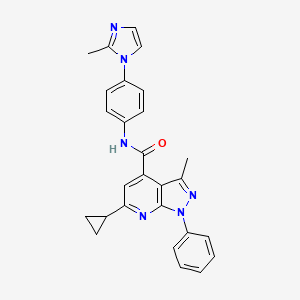 molecular formula C27H24N6O B10928186 6-cyclopropyl-3-methyl-N-[4-(2-methyl-1H-imidazol-1-yl)phenyl]-1-phenyl-1H-pyrazolo[3,4-b]pyridine-4-carboxamide 