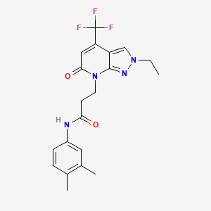 molecular formula C20H21F3N4O2 B10928224 N-(3,4-dimethylphenyl)-3-[2-ethyl-6-oxo-4-(trifluoromethyl)-2,6-dihydro-7H-pyrazolo[3,4-b]pyridin-7-yl]propanamide 