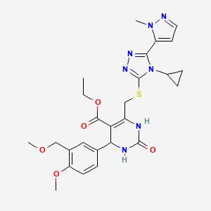 ethyl 6-({[4-cyclopropyl-5-(1-methyl-1H-pyrazol-5-yl)-4H-1,2,4-triazol-3-yl]sulfanyl}methyl)-4-[4-methoxy-3-(methoxymethyl)phenyl]-2-oxo-1,2,3,4-tetrahydropyrimidine-5-carboxylate