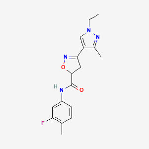 molecular formula C17H19FN4O2 B10928267 3-(1-ethyl-3-methyl-1H-pyrazol-4-yl)-N-(3-fluoro-4-methylphenyl)-4,5-dihydro-1,2-oxazole-5-carboxamide 