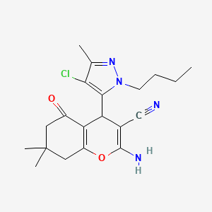 2-Amino-4-(1-butyl-4-chloro-3-methyl-1H-pyrazol-5-yl)-7,7-dimethyl-5-oxo-5,6,7,8-tetrahydro-4H-chromene-3-carbonitrile