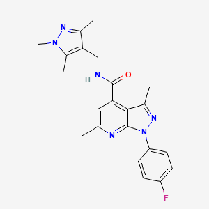 molecular formula C22H23FN6O B10928347 1-(4-fluorophenyl)-3,6-dimethyl-N-[(1,3,5-trimethyl-1H-pyrazol-4-yl)methyl]-1H-pyrazolo[3,4-b]pyridine-4-carboxamide 