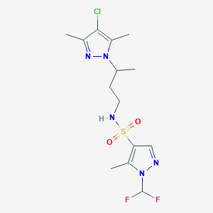 molecular formula C14H20ClF2N5O2S B10928350 N-[3-(4-chloro-3,5-dimethyl-1H-pyrazol-1-yl)butyl]-1-(difluoromethyl)-5-methyl-1H-pyrazole-4-sulfonamide 