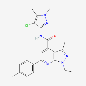 molecular formula C22H23ClN6O B10928355 N-(4-chloro-1,5-dimethyl-1H-pyrazol-3-yl)-1-ethyl-3-methyl-6-(4-methylphenyl)-1H-pyrazolo[3,4-b]pyridine-4-carboxamide 