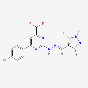 molecular formula C17H14BrF3N6 B10928363 4-(4-Bromophenyl)-6-(difluoromethyl)-2-(2-((5-fluoro-1,3-dimethyl-1H-pyrazol-4-yl)methylene)hydrazinyl)pyrimidine 