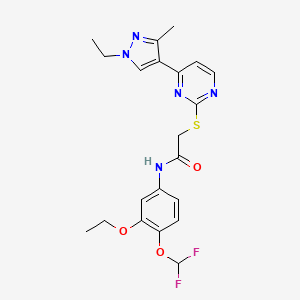 molecular formula C21H23F2N5O3S B10928390 N-[4-(difluoromethoxy)-3-ethoxyphenyl]-2-{[4-(1-ethyl-3-methyl-1H-pyrazol-4-yl)pyrimidin-2-yl]sulfanyl}acetamide 