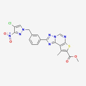 methyl 2-{3-[(4-chloro-3-nitro-1H-pyrazol-1-yl)methyl]phenyl}-9-methylthieno[3,2-e][1,2,4]triazolo[1,5-c]pyrimidine-8-carboxylate