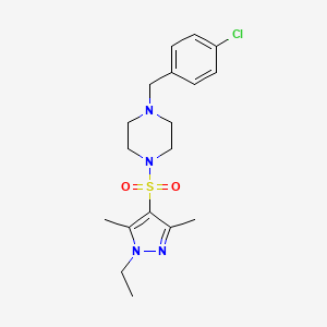 molecular formula C18H25ClN4O2S B10928433 1-(4-chlorobenzyl)-4-[(1-ethyl-3,5-dimethyl-1H-pyrazol-4-yl)sulfonyl]piperazine 