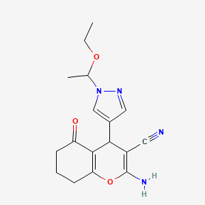 molecular formula C17H20N4O3 B10928509 2-Amino-4-(1-(1-ethoxyethyl)-1H-pyrazol-4-yl)-5-oxo-5,6,7,8-tetrahydro-4H-chromene-3-carbonitrile 