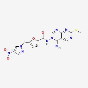 N-[4-imino-7-(methylsulfanyl)pyrimido[4,5-d]pyrimidin-3(4H)-yl]-5-[(4-nitro-1H-pyrazol-1-yl)methyl]furan-2-carboxamide