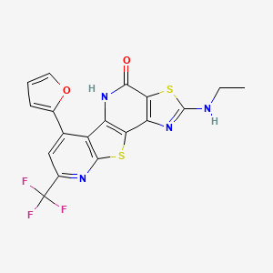 4-(ethylamino)-11-(furan-2-yl)-13-(trifluoromethyl)-5,16-dithia-3,8,14-triazatetracyclo[7.7.0.02,6.010,15]hexadeca-1(9),2(6),3,10(15),11,13-hexaen-7-one