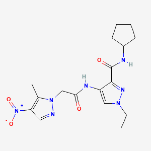 molecular formula C17H23N7O4 B10928672 N-cyclopentyl-1-ethyl-4-{[(5-methyl-4-nitro-1H-pyrazol-1-yl)acetyl]amino}-1H-pyrazole-3-carboxamide 