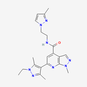 molecular formula C21H26N8O B10928717 6-(1-ethyl-3,5-dimethyl-1H-pyrazol-4-yl)-1-methyl-N-[2-(3-methyl-1H-pyrazol-1-yl)ethyl]-1H-pyrazolo[3,4-b]pyridine-4-carboxamide 