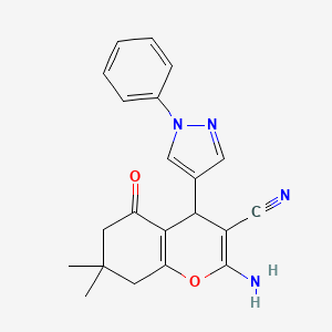 2-Amino-7,7-dimethyl-5-oxo-4-(1-phenyl-1H-pyrazol-4-yl)-5,6,7,8-tetrahydro-4H-chromene-3-carbonitrile