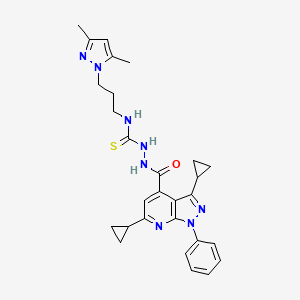 molecular formula C28H32N8OS B10928796 2-[(3,6-dicyclopropyl-1-phenyl-1H-pyrazolo[3,4-b]pyridin-4-yl)carbonyl]-N-[3-(3,5-dimethyl-1H-pyrazol-1-yl)propyl]hydrazinecarbothioamide 