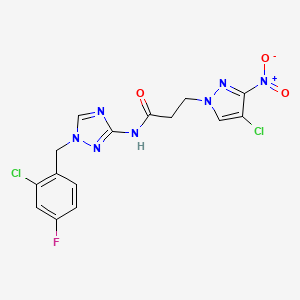 molecular formula C15H12Cl2FN7O3 B10928828 N-[1-(2-chloro-4-fluorobenzyl)-1H-1,2,4-triazol-3-yl]-3-(4-chloro-3-nitro-1H-pyrazol-1-yl)propanamide 