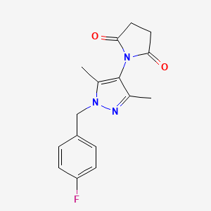 molecular formula C16H16FN3O2 B10928846 1-[1-(4-fluorobenzyl)-3,5-dimethyl-1H-pyrazol-4-yl]pyrrolidine-2,5-dione 