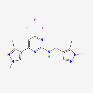 molecular formula C16H18F3N7 B10928862 4-(1,3-dimethyl-1H-pyrazol-4-yl)-N-[(1,5-dimethyl-1H-pyrazol-4-yl)methyl]-6-(trifluoromethyl)pyrimidin-2-amine 