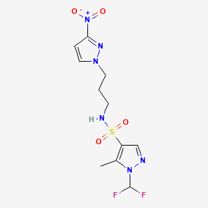 molecular formula C11H14F2N6O4S B10928909 1-(difluoromethyl)-5-methyl-N-[3-(3-nitro-1H-pyrazol-1-yl)propyl]-1H-pyrazole-4-sulfonamide 