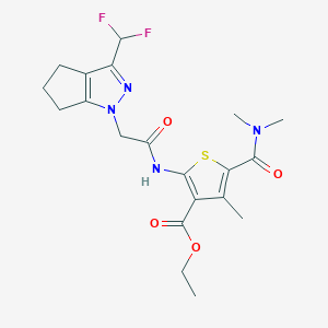 molecular formula C20H24F2N4O4S B10928919 ethyl 2-({[3-(difluoromethyl)-5,6-dihydrocyclopenta[c]pyrazol-1(4H)-yl]acetyl}amino)-5-(dimethylcarbamoyl)-4-methylthiophene-3-carboxylate 