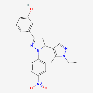 molecular formula C21H21N5O3 B10928925 3-[5-(1-Ethyl-5-methyl-1H-pyrazol-4-YL)-1-(4-nitrophenyl)-4,5-dihydro-1H-pyrazol-3-YL]phenol 