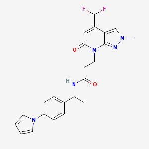 molecular formula C23H23F2N5O2 B10929042 3-[4-(difluoromethyl)-2-methyl-6-oxo-2,6-dihydro-7H-pyrazolo[3,4-b]pyridin-7-yl]-N-{1-[4-(1H-pyrrol-1-yl)phenyl]ethyl}propanamide 