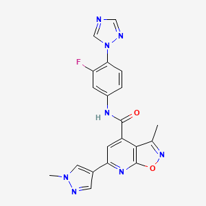 molecular formula C20H15FN8O2 B10929047 N-[3-fluoro-4-(1H-1,2,4-triazol-1-yl)phenyl]-3-methyl-6-(1-methyl-1H-pyrazol-4-yl)[1,2]oxazolo[5,4-b]pyridine-4-carboxamide 